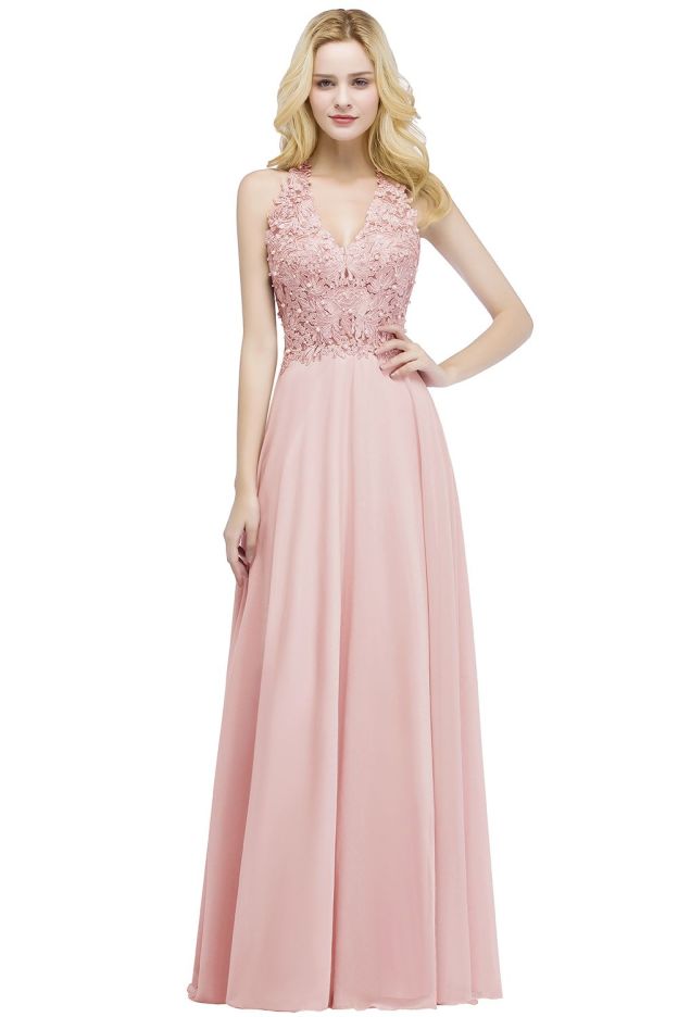 Schlichtes Abendkleid Lang Rosa | Abendmoden Online