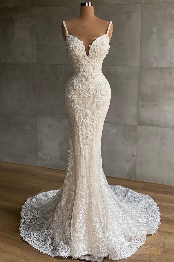 Real Moden Brautkleider Spitze Meerjungfrau Hochzeitskleider G��nstig