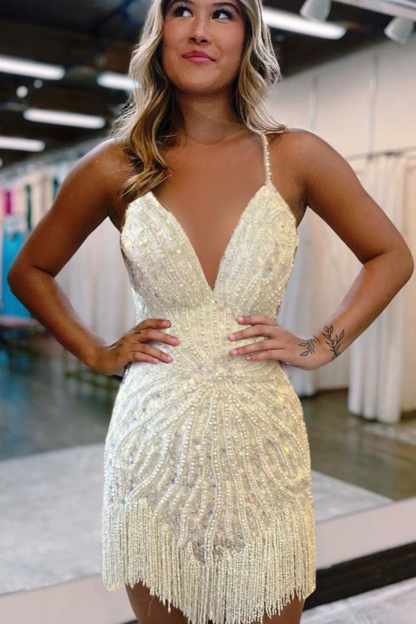 Weiße Cocktailkleider Partykleider Kurz Ballkleider Abendmoden Glitzer