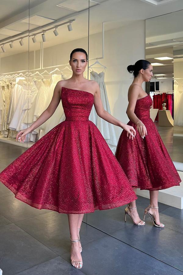 Weinrot Cocktailkleider Partykleider Glitzer Kurze Abiballkleider Günstig