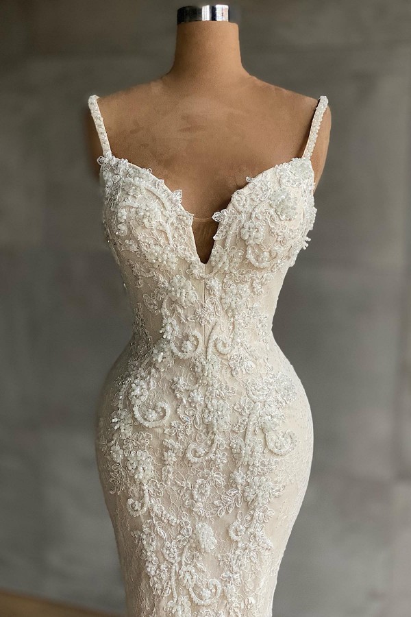 Real Moden Brautkleider Spitze Meerjungfrau Hochzeitskleider G��nstig