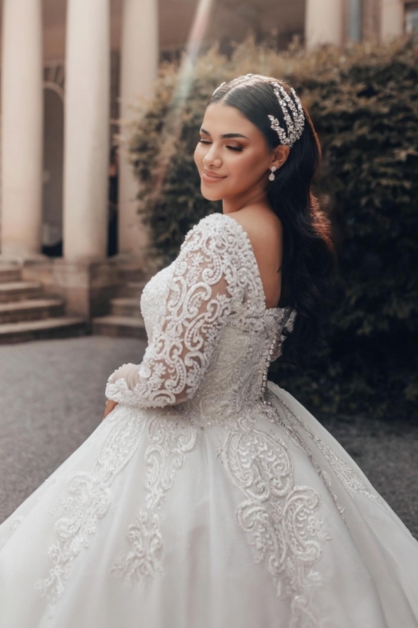Robes de mariée de luxe avec manches | Robes de mariée princesse en dentelle