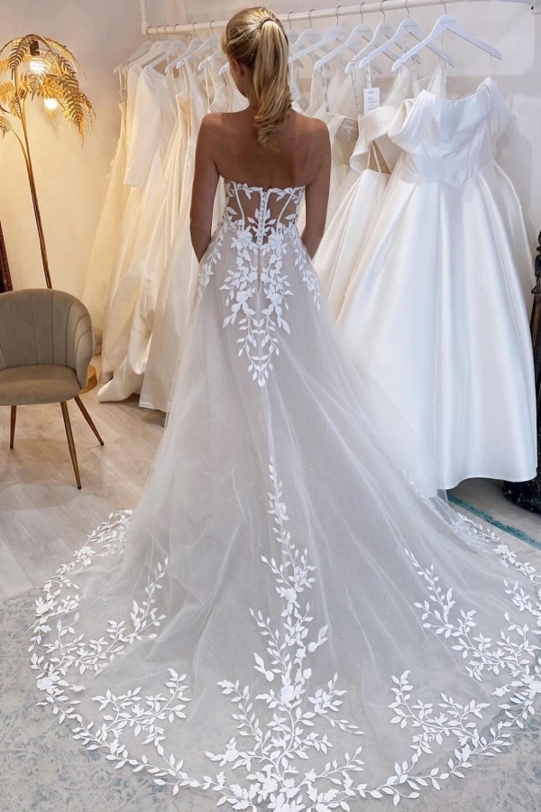 Robes de mariée longues avec dentelle | Robes de mariée Une ligne