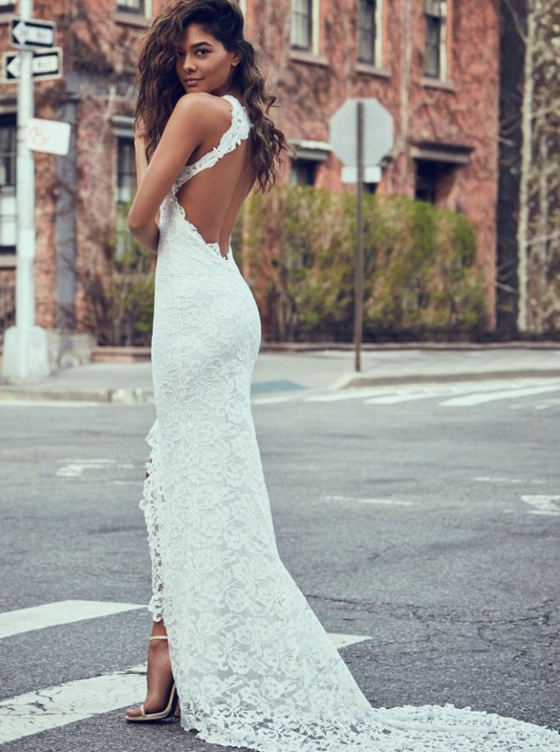 Robe de mariée sirène dentelle fendue devant dos nu | Robe de mariage trompette longue chic