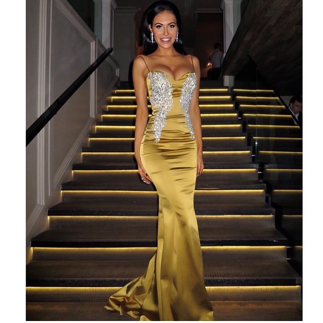 Forme Sirène/Trompette Longueur ras du sol Bretelles spaghetti Robes de bal avec Appliques