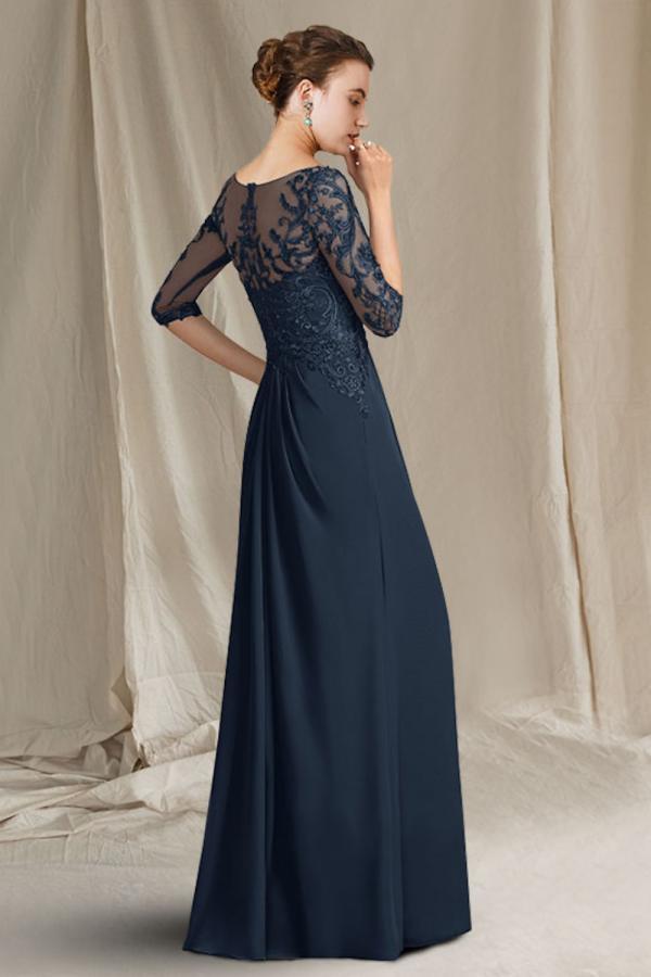 Robes de mère de mariée grises avec manches | Robes en mousseline pour la mère de la mariée