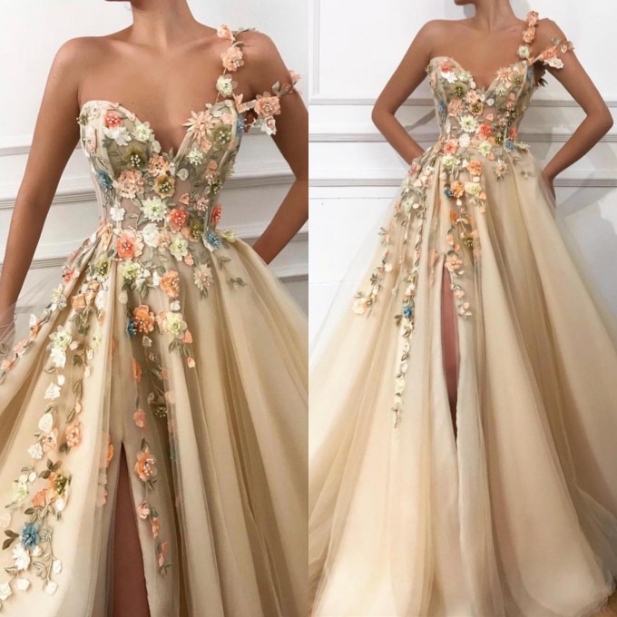 Robes de soirée de printemps/été longues | Robes de bal avec les fleurs pour la vacance