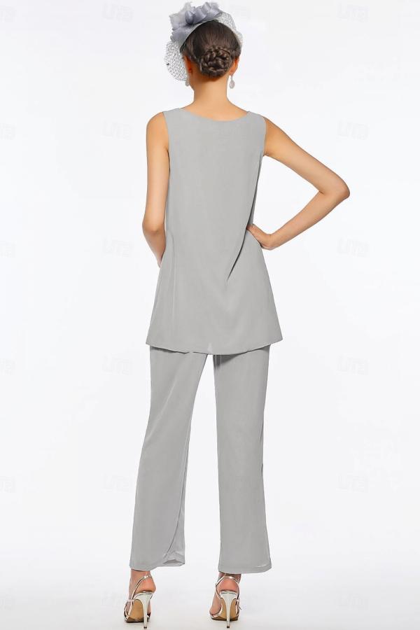 Tailleur-pantalon argenté pour mère de la mariée, tailleur-pantalon formel long