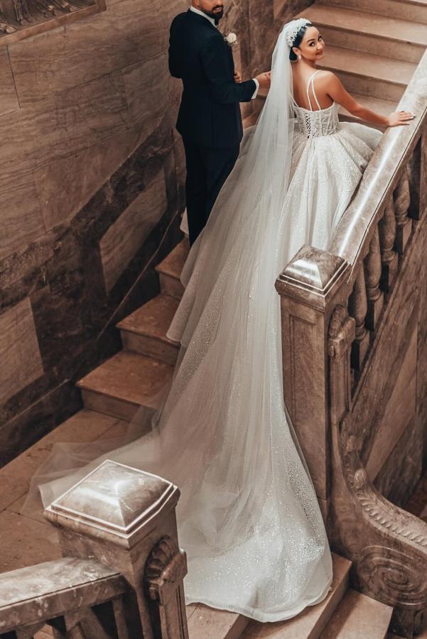 Robe de mariée de luxe ligne A | Robes de mariée en dentelle avec paillettes