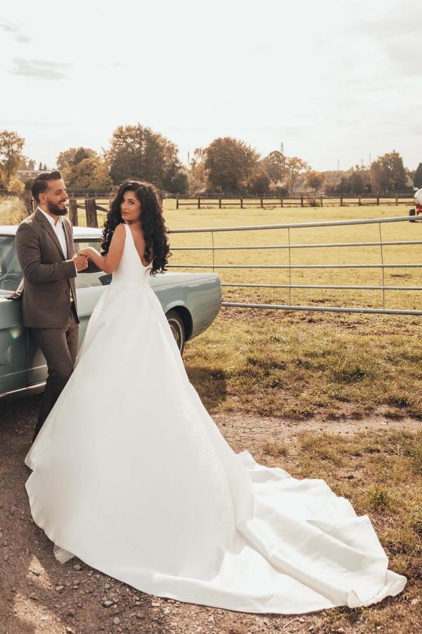 Robe de mariée simple A ligne | Robe de mariée en satin pas cher