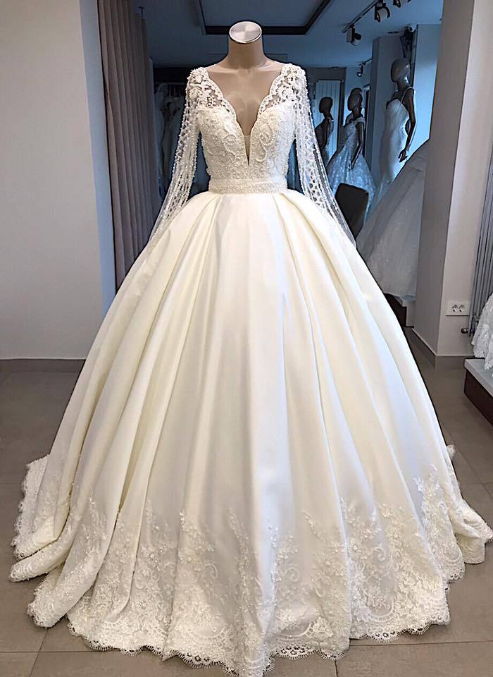 Robe de mariée princesse manches longues | Robe de mariage princesse dentelle élégante