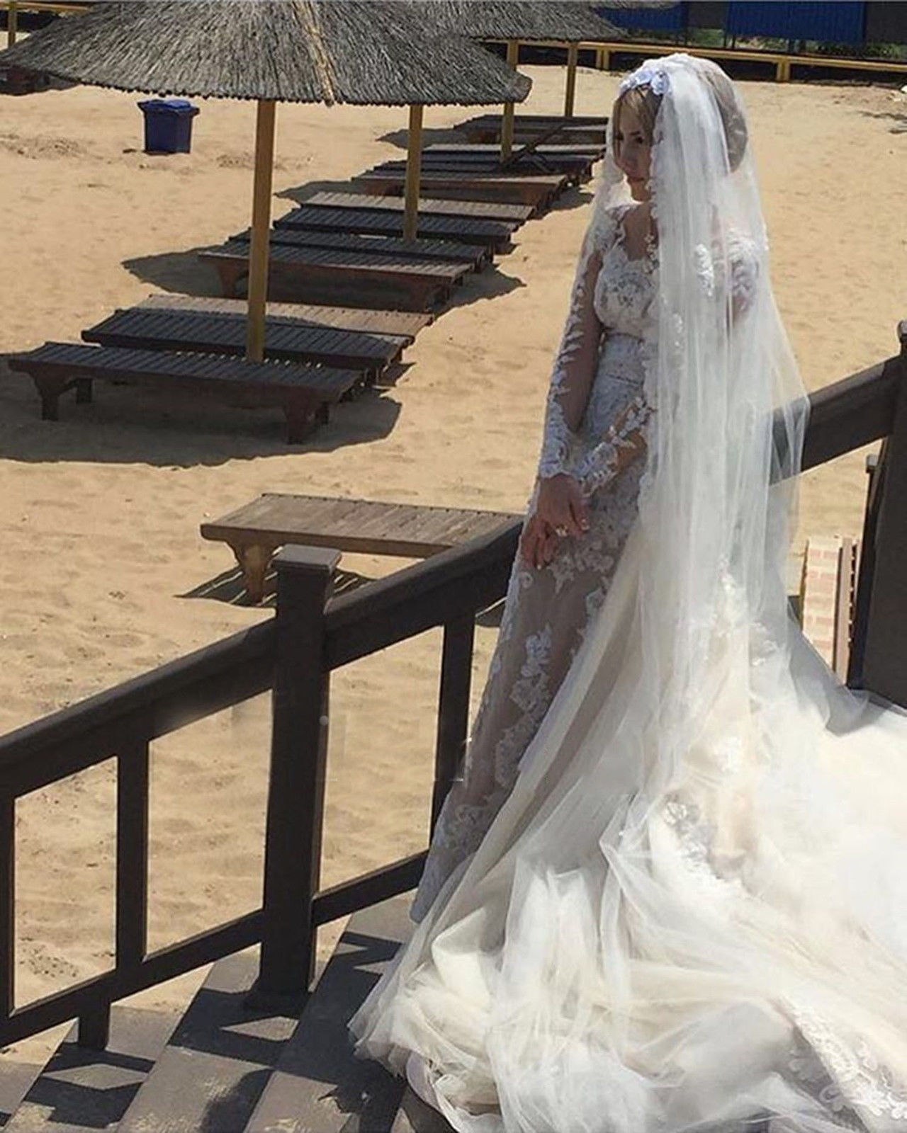 Robe de mariée sirène longue dentelle manches longues | Robe de mariage trompette dentelle