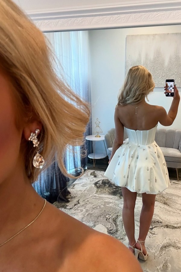 Schlichte Cocktailkleider Partykleider Kurz Weiße Abiballkleider Online