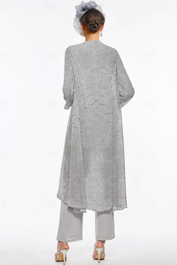 Tailleur-pantalon argenté pour mère de la mariée, tailleur-pantalon formel long