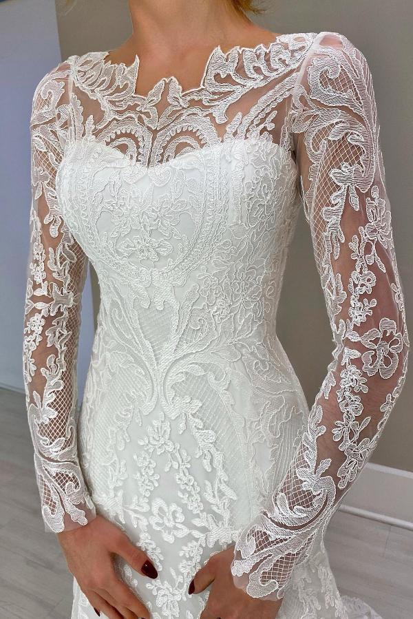 Belles robes de mariée en dentelle sirène | Robes de mariée avec manches