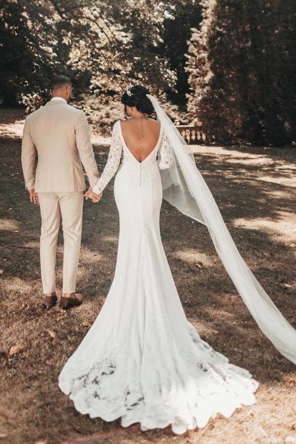 Magnifiques robes de mariée avec manches | Robes de mariée sirène en dentelle