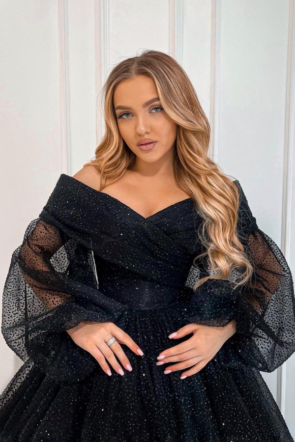 Robes de cocktail de créateurs robes de soirée avec manches | Robes de bal courtes paillettes noires