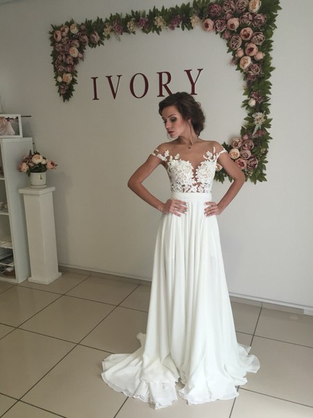 Robe de mariée A-ligne mousseline chic | Robe de mariage ligne A avec dentelle
