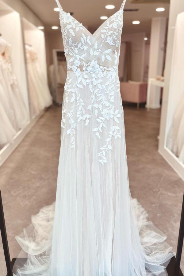 Robe de mariée simple blanche avec dentelle bon marché