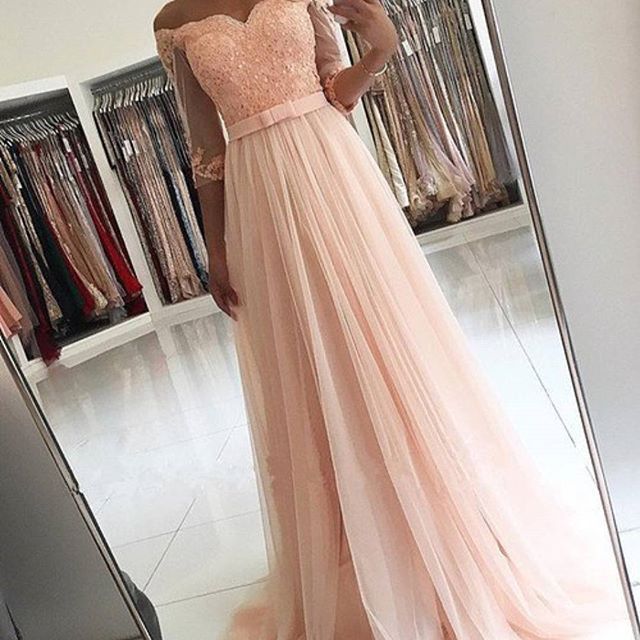 Forme A-ligne Elégante Robe de Soirée Longue Tulle Epaule nues Robe de Bal