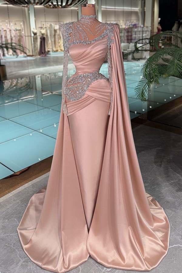 Dusty Rosa Abendkleider Lang Glitzer Ballkleider mit ?rmel