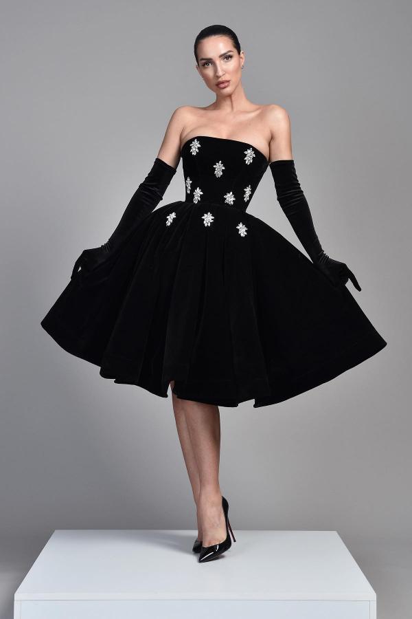 Vintage Abendkleider Kurz Velvet Schwarze Cocktailkleider Partykleider