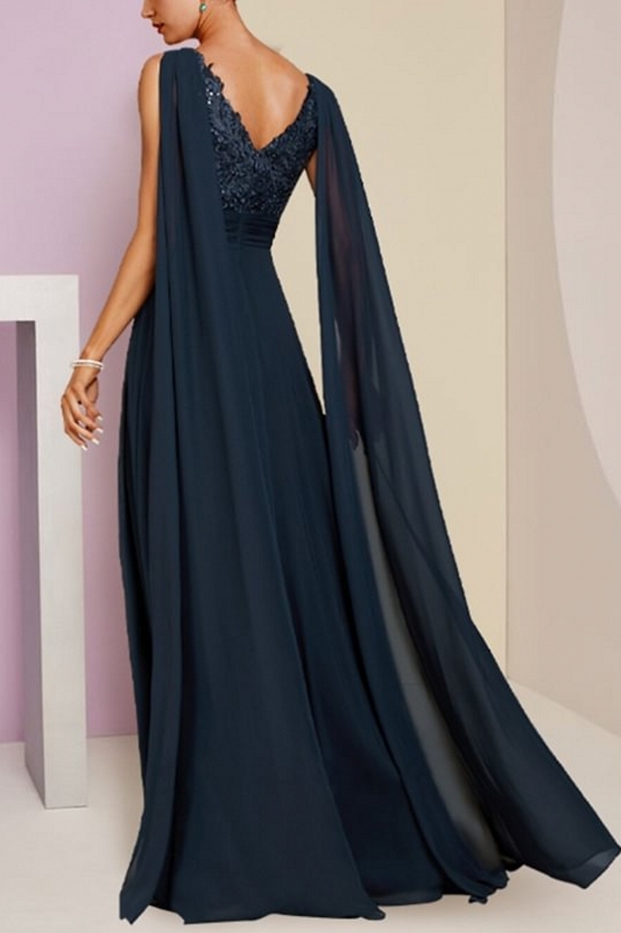 Robe mère de la mariée robes longues bleues pour mère de la mariée avec manches