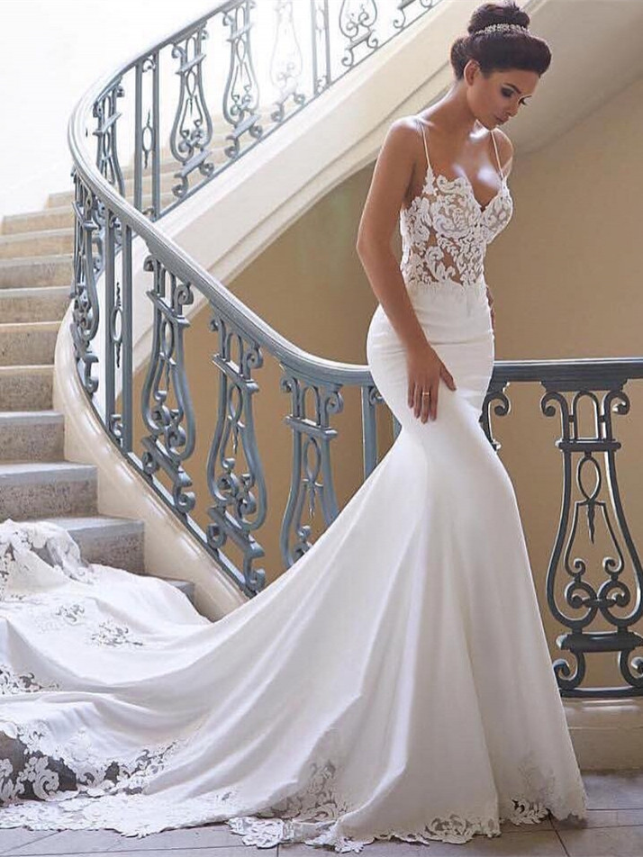 Robe de mariée sirène dentelle | Robe de mariage trompette longue sexy