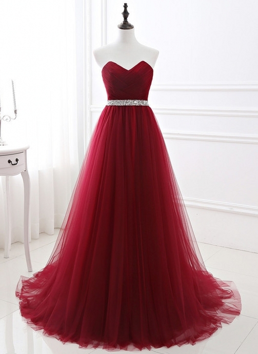 Robe de soirée A-ligne tulle épaules nues avec cristaux | Robe de bal A-ligne longue chic