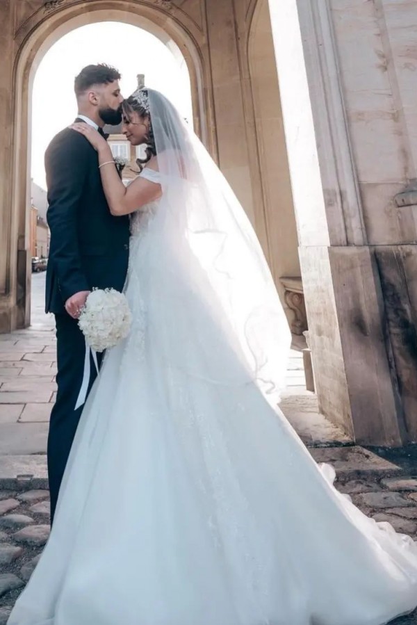 Robe de mariée princesse A-ligne en dentelle bonne qualité