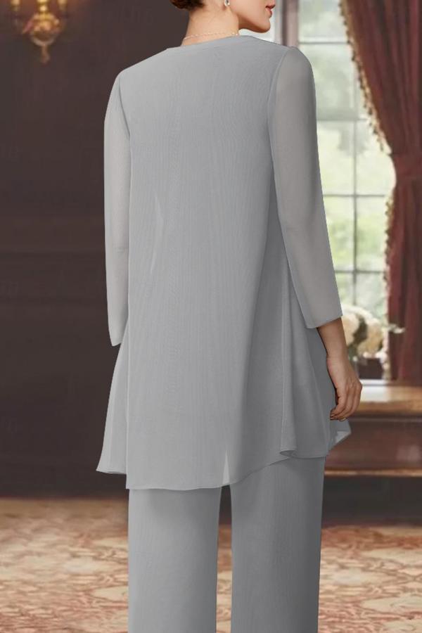 Tailleur-pantalon argenté pour mère de la mariée, robes de mère de la mariée en mousseline avec dentelle