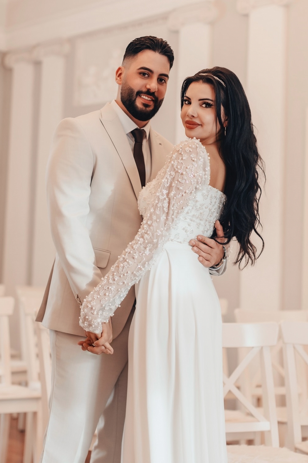 Robes de mariée de créateur avec manches Robes de mariée sirène à paillettes