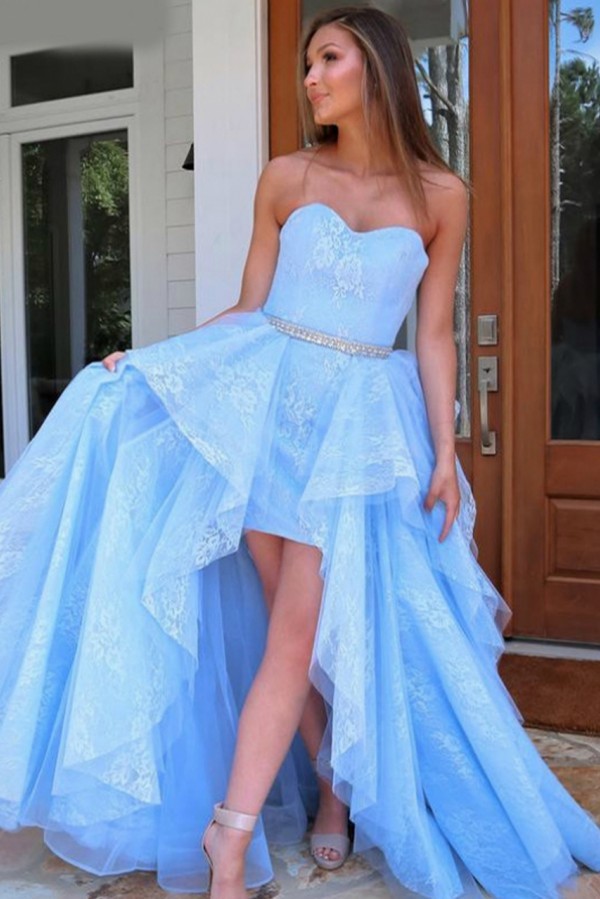 Robe de soirée bleu clair avec dentelle | Robes de Cocktail Court Devant Long Dos
