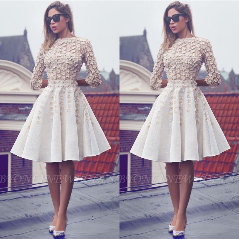 Forme Princesse Genou Dentelle Robes d'Étudiante avec Fleurs