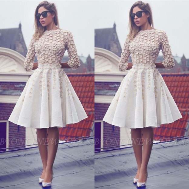 Forme Princesse Genou Dentelle Robes d'Étudiante avec Fleurs