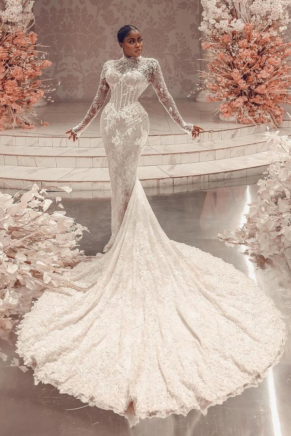 Robes de mariée extravagantes avec manches | Robes de mariée en dentelle sirène