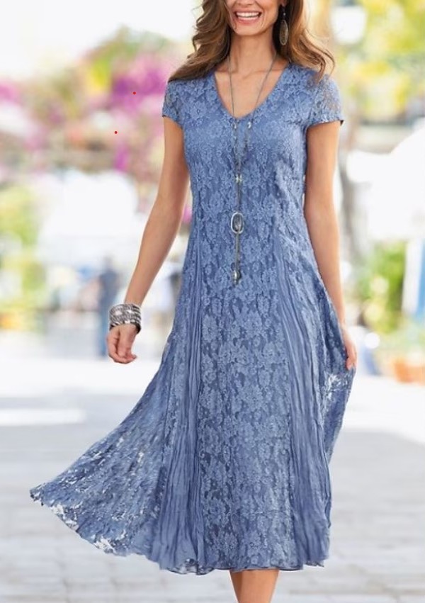 Gogerous Bleu Mère de la Mariée Robes Dentelle | Robes mère à col en V