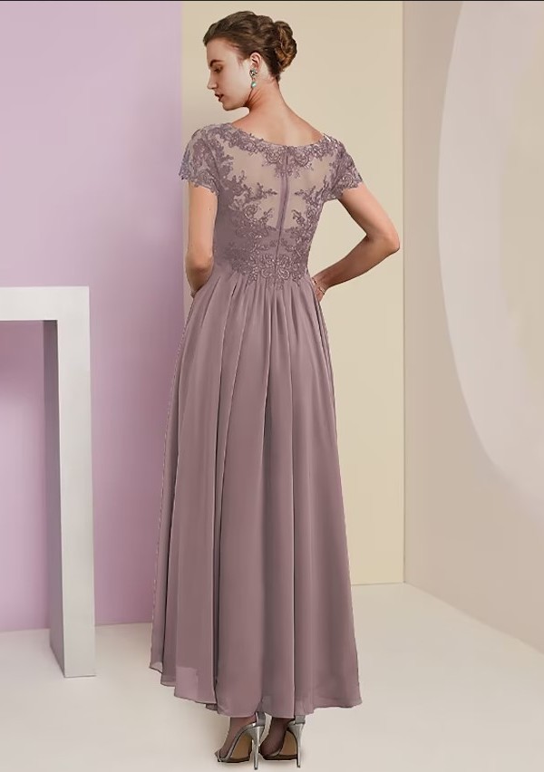 Robe mère de la mariée rose élégante en mousseline de soie | Robes mère à col en V