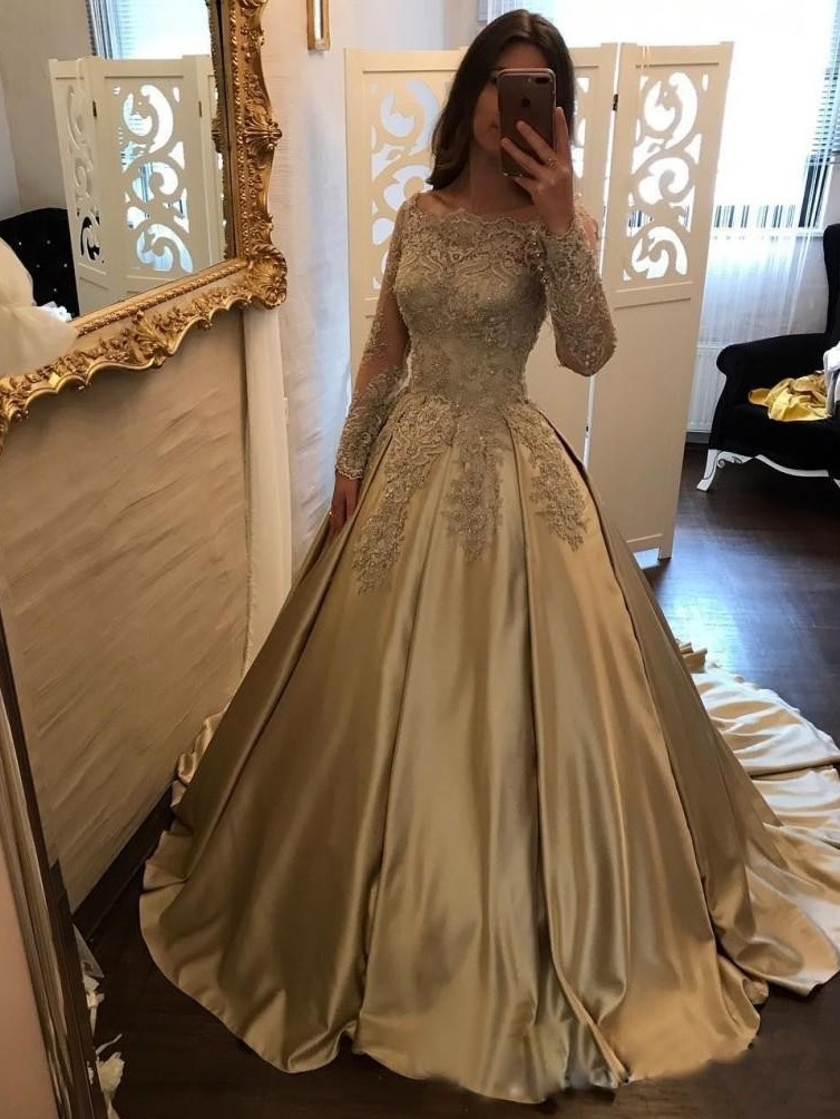Forme Princesse Robe de Soirée Dentelle Col Bateau Manches Longues Robe Pas Cher