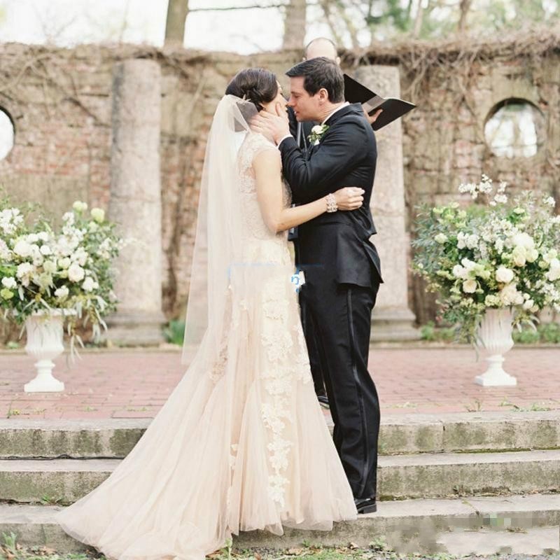 Belle robe de mariée blush | Robes de mariée Une ligne avec de la dentelle