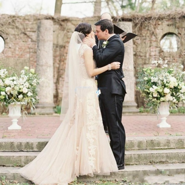 Belle robe de mariée blush | Robes de mariée Une ligne avec de la dentelle