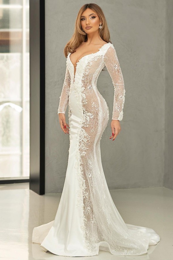Belles robes de mariée en dentelle de sirène | Robes de mariée à manches