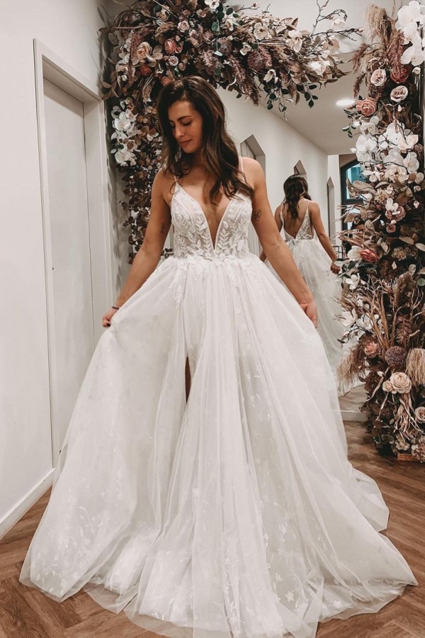 Robes de mariée en dentelle simples | Robes de mariée Boho ligne A