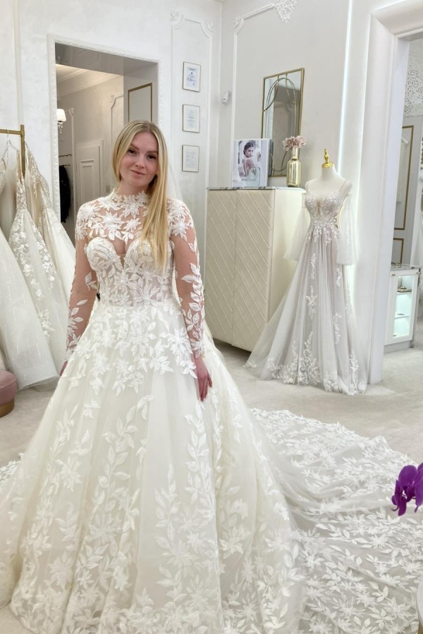 Fashion Spitze Hochzeitskleider A Linie Brautkleider Mit Ärmel