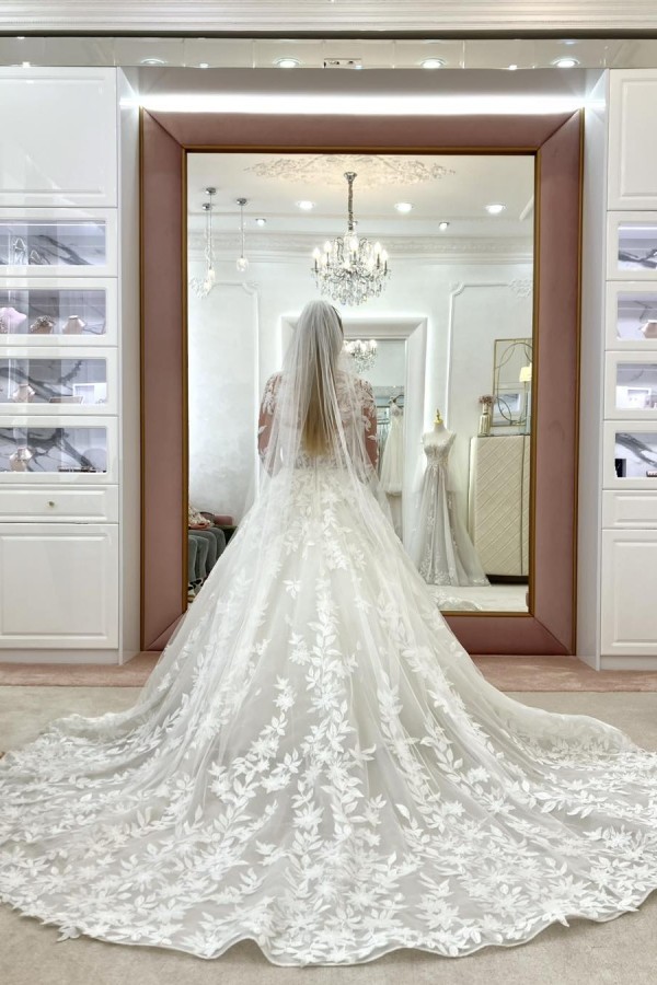 Fashion Spitze Hochzeitskleider A Linie Brautkleider Mit Ärmel