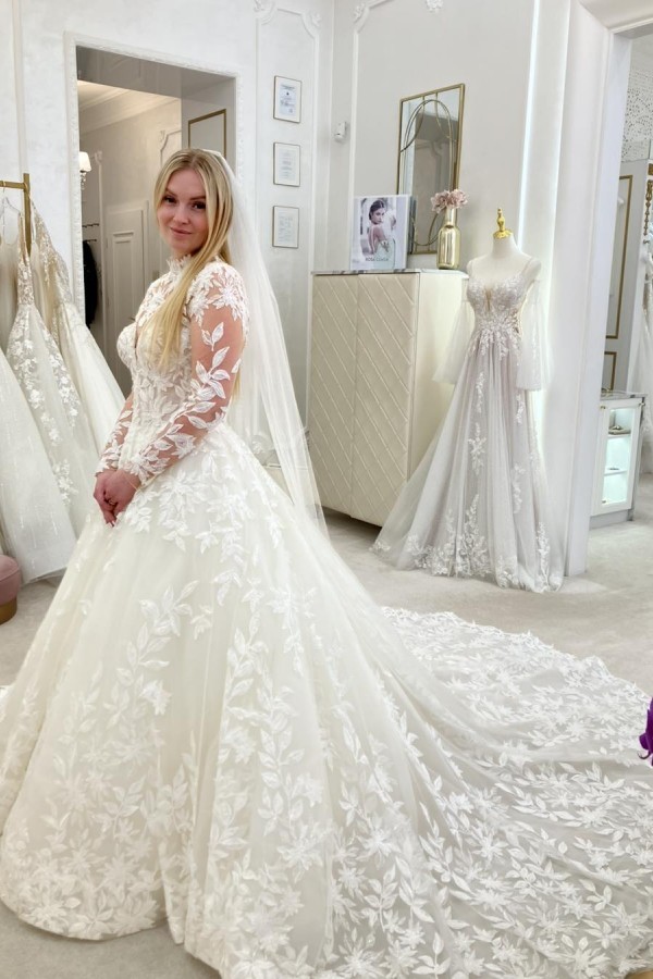 Fashion Spitze Hochzeitskleider A Linie Brautkleider Mit Ärmel
