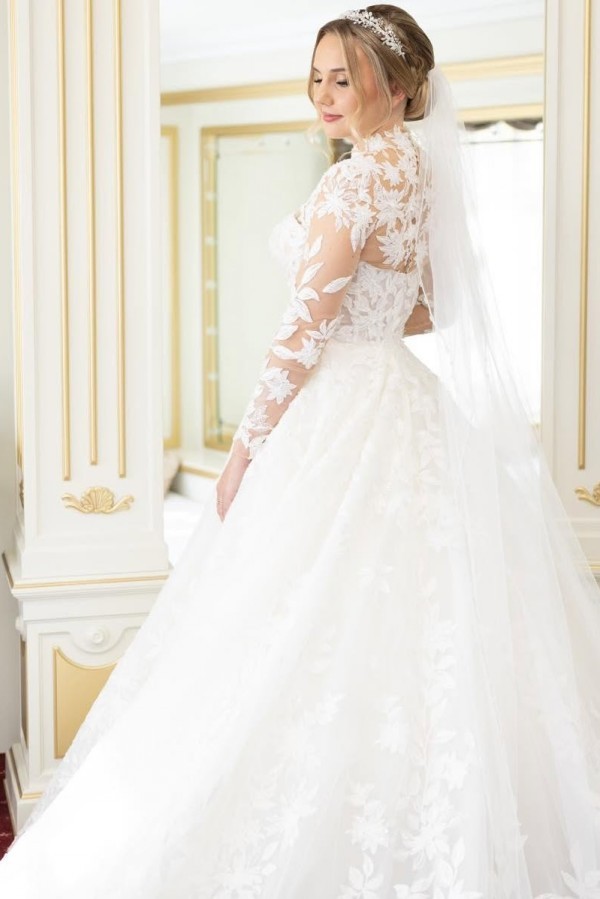 Fashion Spitze Hochzeitskleider A Linie Brautkleider Mit Ärmel