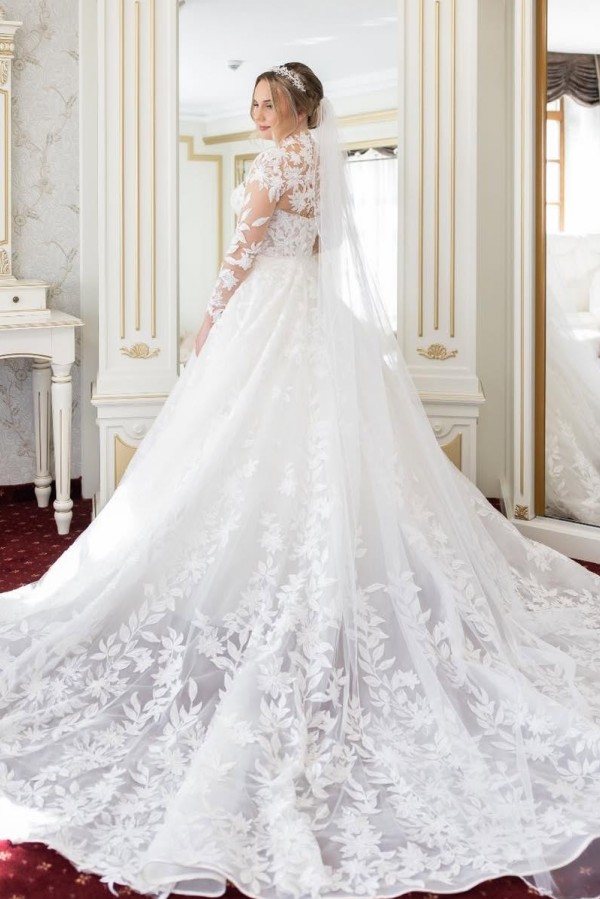 Fashion Spitze Hochzeitskleider A Linie Brautkleider Mit Ärmel