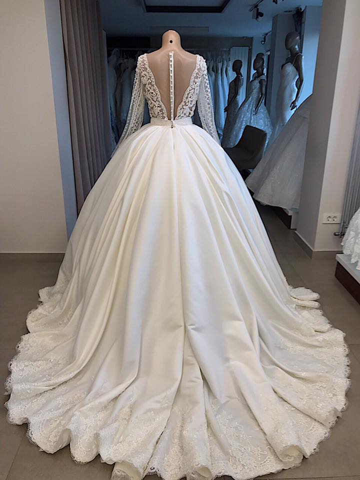 Robe de mariée princesse manches longues | Robe de mariage princesse dentelle élégante