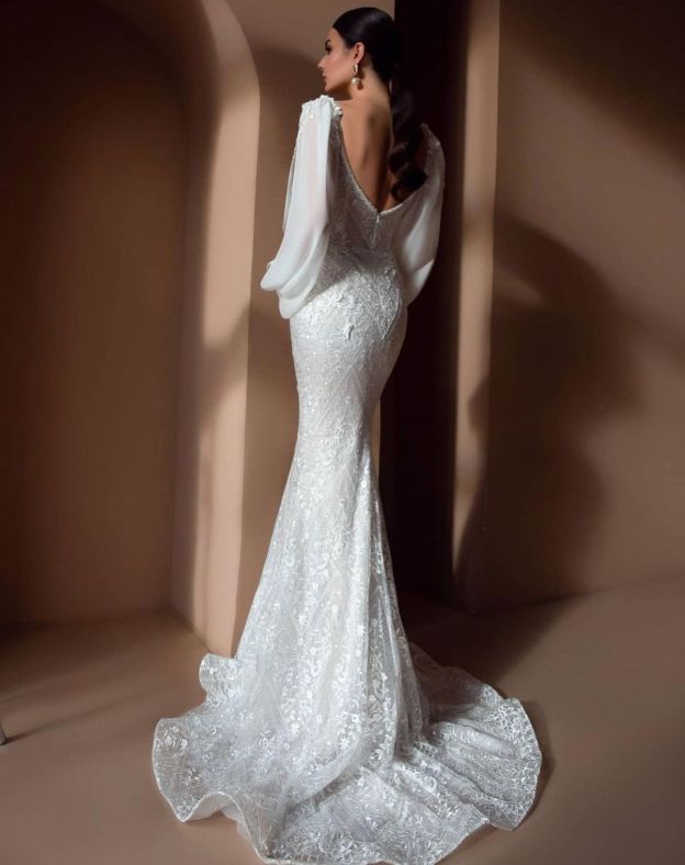 Robes de mariée élégantes avec manches | Robes de mariée sirène en dentelle